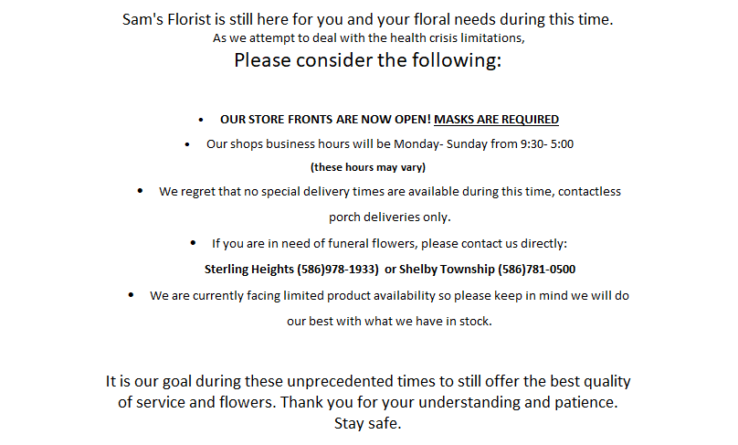 Flower Delivery to Sterling Heights by Sam's Florist